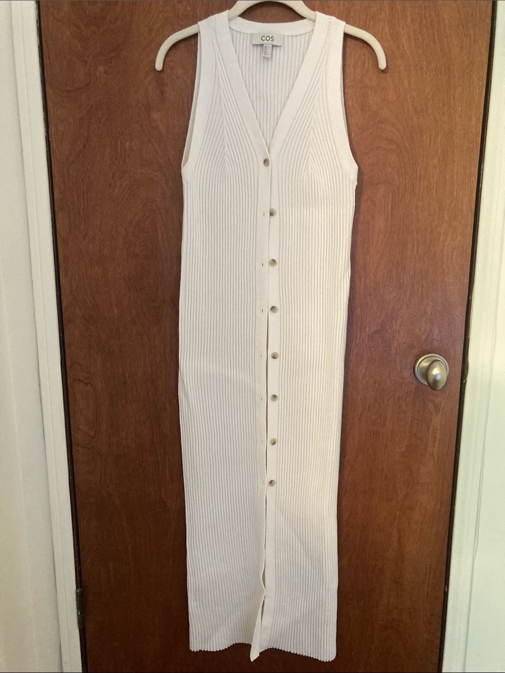 COS White Ribbed Button-Down Maxi Dress